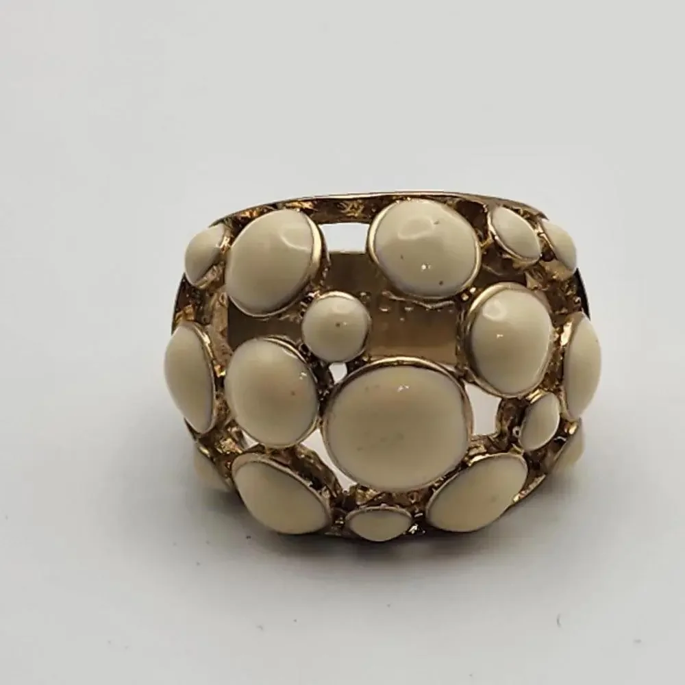 Lia Sophia Gold Tone & Cream Enamel Bubble Ring (7.5) - Picture 6 of 9